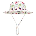 Dettaglio cappello sole per bambini con stampe di mostri colorati e laccetto regolabile - Motivo Triangolo Rosso