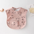 Pink waterproof baby bib with cute cat face print and large food catcher pocket - Pu No-wash Bib - Pink Bow Tie Cat / One Size