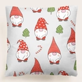 Funda de cojín navideño con lindos gnomos de gorros rojos y bastones de caramelo - 45x45 cm / Estilo 9-Collage de gnomos festivos