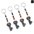 Natural heart stone key keychain with seven chakra beads set of four pieces - Blue Flash Stone