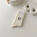 Creamy white combed cotton mid-calf socks with cute puppy embroidery and ribbed texture - One Size / Cream