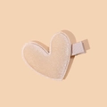 Beige velvet heart-shaped hair clip for girls featuring soft fabric and ribbed metal base - Tan