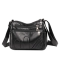 Sac bandoulière en cuir souple noir avec plusieurs poches zippées de grande capacité - Noir