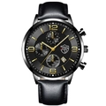 Orologio al quarzo da uomo con cinturino in pelle nera, quadrante nero e datario - Cinturino Nero Lancette Oro