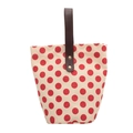 Süße Polka-Dot Canvas Beuteltasche in Cremeweiß mit roten Punkten und braunen Griffen - Rote Punkte