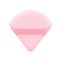 Close-up detail of a soft pink triangle flocked powder puff with a ribbon strap - 1 Piece / Pink