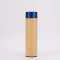 Eco-friendly bamboo insulated tumbler with a contrasting blue lid on a white background - 500ml Smart Vacuum Flask