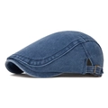 Vintage blue denim ivy cap for men and women featuring a brass adjustable buckle strap - Navy Blue