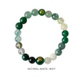 Close-up of natural agate beaded bracelet with deep green beads and gold engraving - Green Tiger Eye Agate Style (WB335)