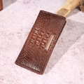 Classic dark brown long wallet for women with crocodile pattern and golden metal buckle - Brown