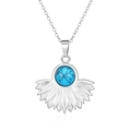 Silver fish tail heart necklace with turquoise stone and fan pendant on silver chain - Fan Leaf Necklace Silver (MS-585A)