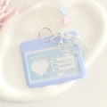 Light purple school ID card holder with glitter cloud design and spiral spring lanyard - Blue Horizontal + Coil + White Keychain