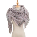 Plaid triangle scarf with tassels in pink and blue colors on a wooden mannequin - 135x135x200cm / SJ-32# Light Pink