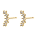 Elegant gold curved stud earrings with five sparkling cubic zirconia stones on white background - Curved Five-Stone / Gold