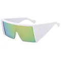 Oversize square white semi-rimless sunglasses with yellow-green gradient lenses - White Frame Pink Mirror Lens