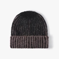Winter knit beanie in a black and dark brown color-block design with thick fuzzy texture - Gray (24B106)