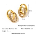 18K gold plated stainless steel double hoop earrings in a polished golden finish - Polished Double Oval Intertwined Style (YE37_2)