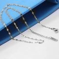 Minimalist silver stainless steel flat curb chain necklace with lobster clasp - 2mm Lip Chain / 45+5cm Extender / Steel