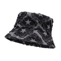 Cappello da pescatore in denim grigio scuro con stelle consumate e stile vintage street - M(56-58cm) / Nero