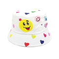Dettaglio cappello pescatore bianco bimbi con sorrisi colorati, cuori e note musicali - Circonferenza della testa 52CM--54CM / Bianco