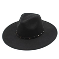 Classic black wool felt wide-brim fedora hat featuring heart-shaped crown and studded band - M (56-58cm) / Black