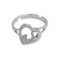 Silver hollow heart ring with letter U and sparkling crystals in adjustable open style - Initial U (Silver Ring U) / Silver