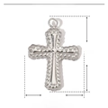 Technical detail of silver stainless steel cross pendant showing 14mm size and 0.5g weight - Cross