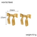 Polished gold bow earrings with metal texture, dimensions 2.4cm width and 2.5cm height - HE47857BW0 Gold Silk Texture Bow