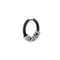 Detail of black hoop earring with silver vintage dragon pattern sleeve and engraving - Black Hoop Silver Dragon