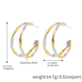 Two-tone twisted C-shape stainless steel earrings in gold and silver finish - Two-tone (F486-Mixed Gold Earrings)