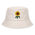 Beige cotton bucket hat with sunflower embroidery for sun protection and casual wear - Adjustable / Beige