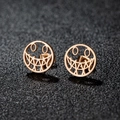 Pair of rose gold stainless steel stud earrings featuring hollow monster face design - 435 Rose Gold (Smiley Face)