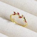 Macro shot of gold branch ring with red gemstones on white fabric background - Red Stone Branch Style (款式6)