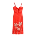 Red midi spaghetti strap dress with a large chest bow and coconut tree embroidery - XS / Red