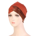 Orange-brown stretch turban hat with elegant cross-front design for women's headwear - Metallic Rust Red