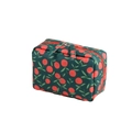 Neceser de maquillaje verde oscuro con estampado de cerezas rojas y doble cremallera - Bolso de Mano Cereza Verde