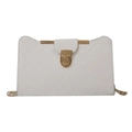 Quilted white shoulder bag with gold chain strap and metallic lock for elegant casual style - White