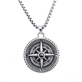 Collier avec pendentif boussole viking pirate argent vintage en acier inoxydable punk - Style Boussole (Pendentif Uniquement (Sans Chaîne)) (C0311-2) / Argent Antique
