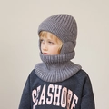 Grey rib-knit kids winter beanie hat and neck warmer scarf set with ear protection - Light Gray