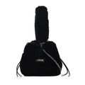 Sac seau noir pelucheux avec poignée en peluche et chaîne métallique argentée femme - Noir