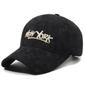 Casquette de baseball en velours côtelé noir avec broderie New York tendance et chic - Réglable / Noir avec broderie dorée