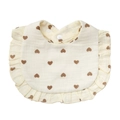Creamy beige muslin baby bib with brown heart print and delicate ruffle edge details - Beige Heart