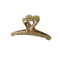Elegant khaki heart hair claw clip with golden hollow metal detail for women hairstyle - Bulk/Loose Packaging / 9.5cm / Mustard