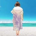 Adult hooded beach towel poncho with purple palm leaf pattern and yellow dots on white - Pullover Style - Purple Large Leaf
