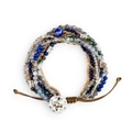Verstellbares Wickelarmband mit blauen und grauen Perlen sowie Kreuz-Anhänger - Blaugrau-Kreuz