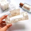 Detail of a large cream acetate hair claw clip with marble texture for elegant styling - Gem White 13cm