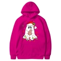 Rose red Christmas hoodie with cute ghost print, holiday patterns and front pocket - Rose Red