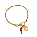 Pulsera de cadena dorada con dije de chile rojo y colgante de letra D con cristal - Letra D