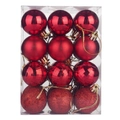 Set di 24 palline di Natale rosse da 4cm con finiture assortite in scatola trasparente - 24 Pezzi/4cm / Rosso