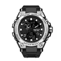 SAMDA men's sport watch with silver metal case and black resin strap dual display - 739 Black Silver Men's